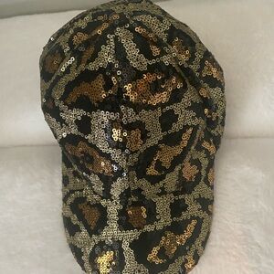 Gold & Black Sequin Leopard Baseball Cap
